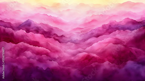 Abstract Watercolor Mountains Sunrise/Sunset View