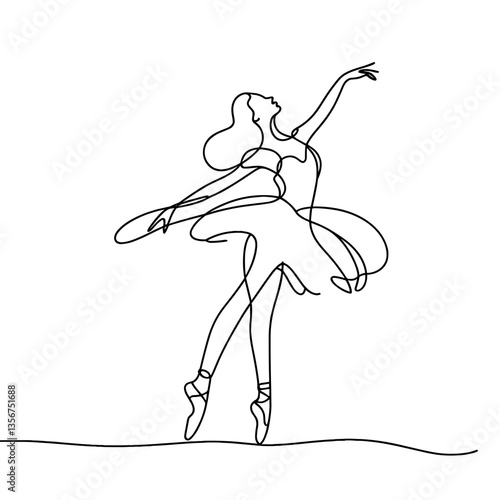 Elegant ballet dancer performing gracefully in minimalist line art  
