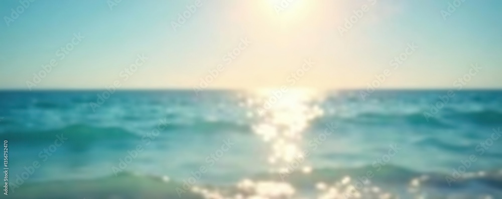 Naklejka premium Abstract blur of sunlight shining on the tranquil sea and ocean creates a peaceful summer background, blur, background