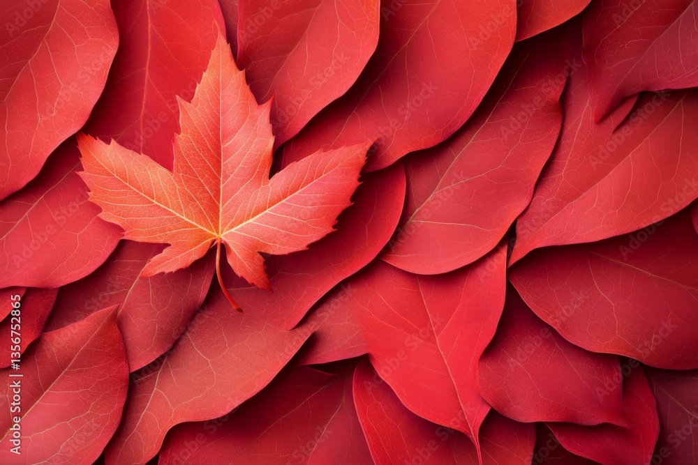 Obraz premium Vibrant red maple leaves create a stunning autumn display with a single leaf standing out
