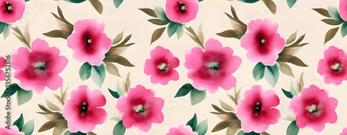 Seamless pattern with watercolor flowers . Floral Textile Design. Pink flowers on a beige background