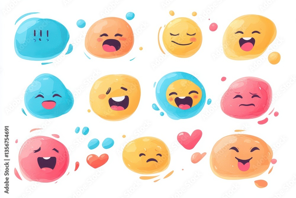 A colorful collection of cartoonish emoticons displaying various facial expressions and emotions A colorful collection of cartoonish emoticons displaying various facial expressions and emotions