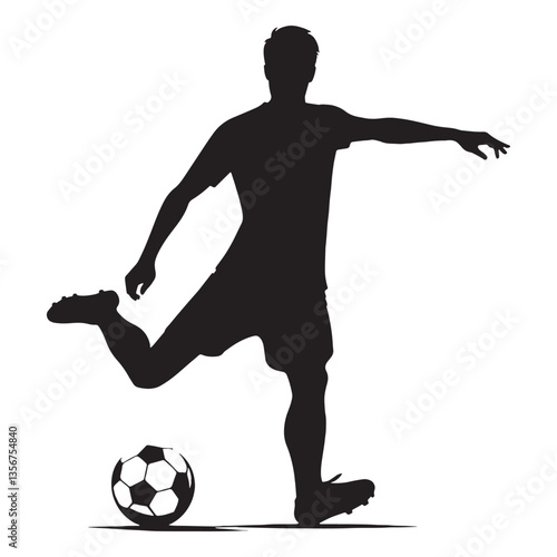 Penalty Taker Footballer silhouette, striking with precision - Football illustration - Minimalist Football vector - Soccer Player silhouette

