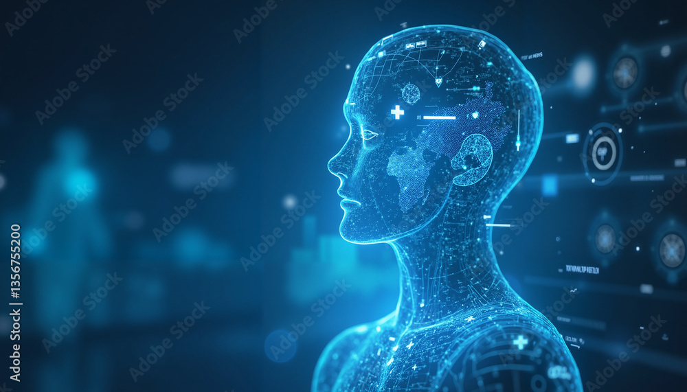 Digital Healthcare Illustration with HUD Data and Copy Space Digital Healthcare Illustration with HUD Data and Copy Space
