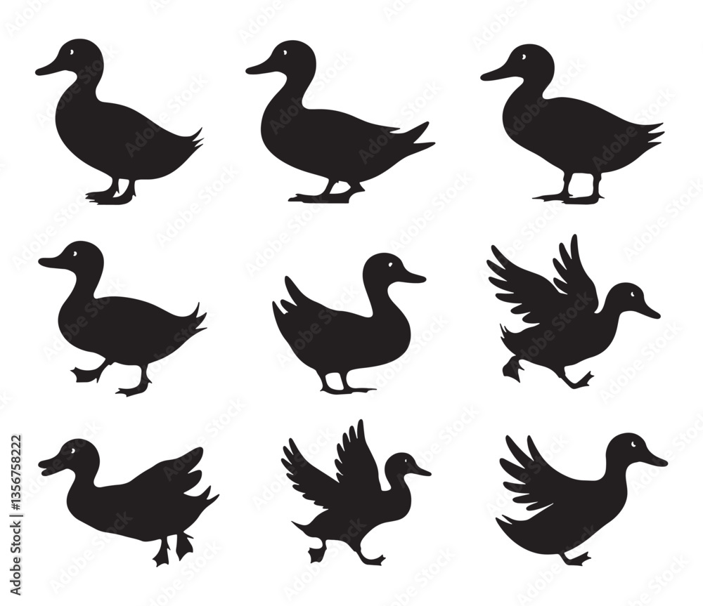 Fototapeta premium Group of wild animal duck silhouette vector