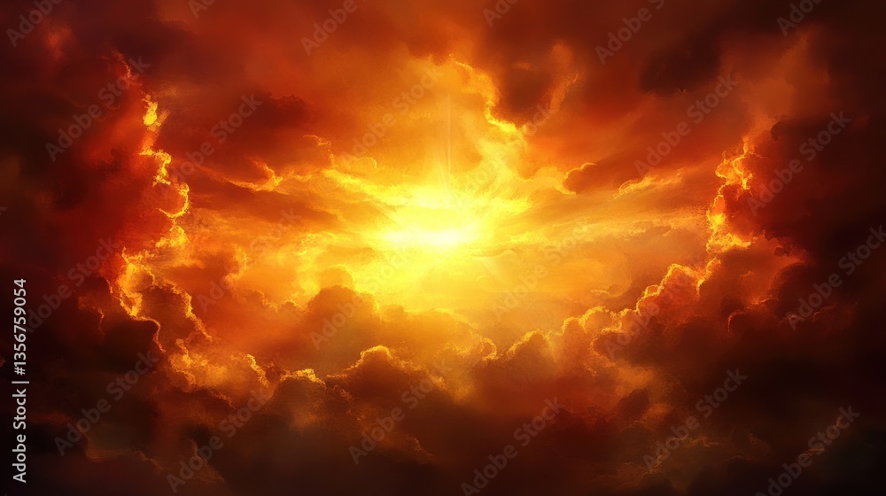 Fiery Sun Breaking Through Clouds Fiery Sun Breaking Through Clouds