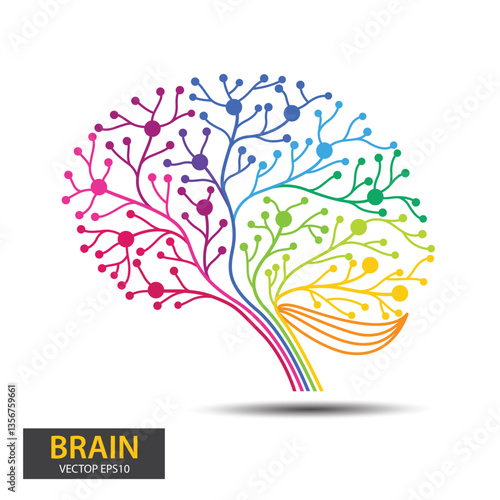 Creative concept of the brain tree design. Digital Tree, technology, network, wireless, internet, communication, nature vector illustration.