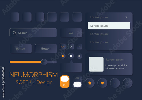 3D Neumorphic Soft UI Design. 3D Bottons.