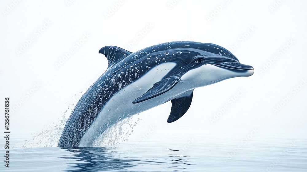 Fototapeta premium Leaping dolphin in ocean, isolated white background