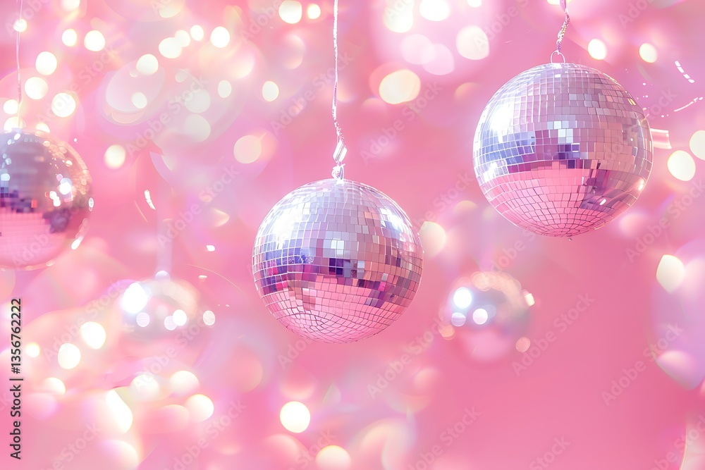 Fototapeta premium Shimmering Disco Balls with Glitter on a Sparkling Pink Background for Festive Themes
