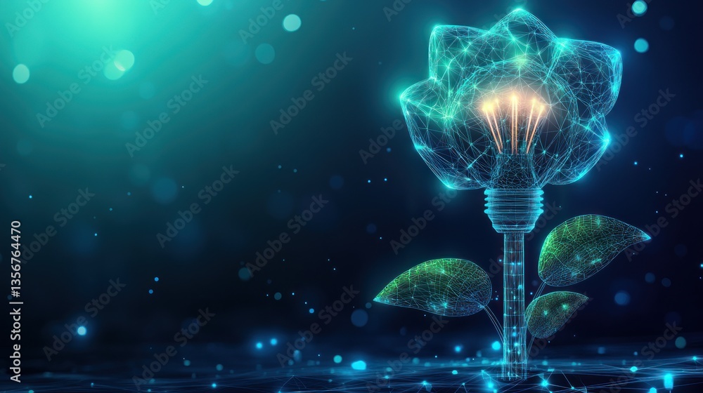 Fototapeta premium Abstract flower lightbulb, glowing, technology background