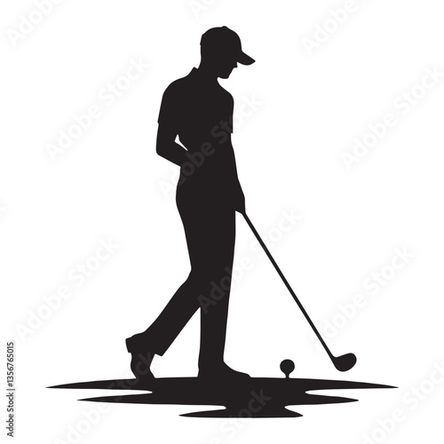 Confident Golfer silhouette, executing a perfect putt - Golfer illustration - Minimalist Golfer vector - Focused precision

