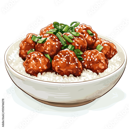 General Tso’s Chicken with Rice and Green Beans Vector