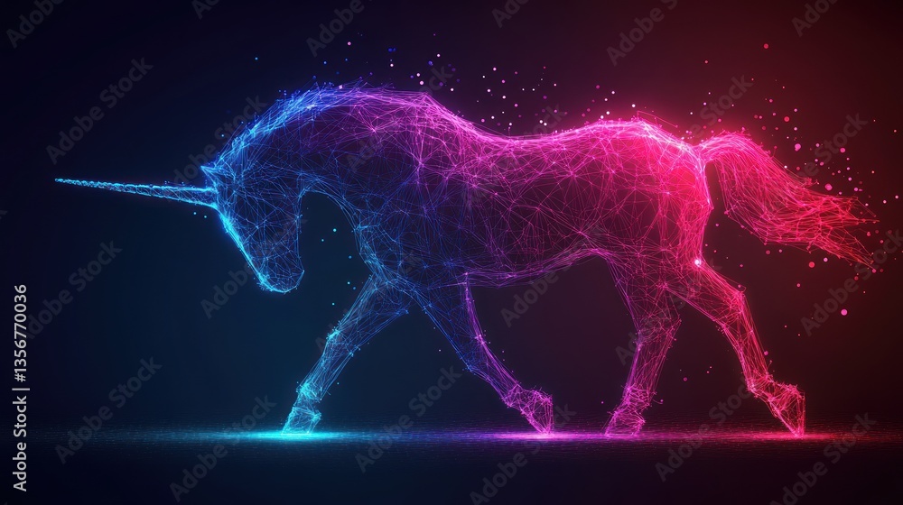 Obraz premium Abstract Unicorn Silhouette, Neon Colors, Digital Art