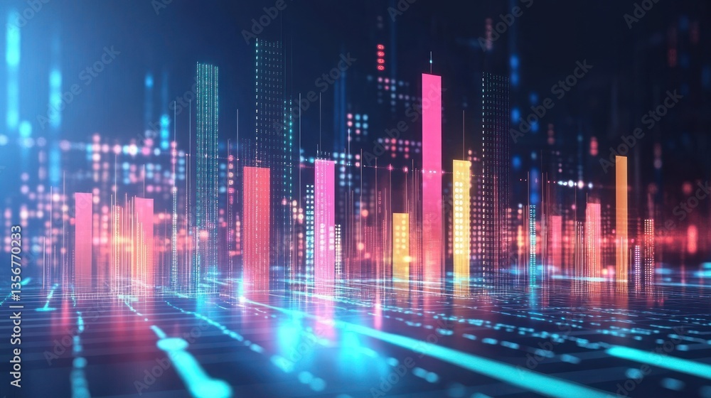 Futuristic city skyline data visualization Futuristic city skyline data visualization