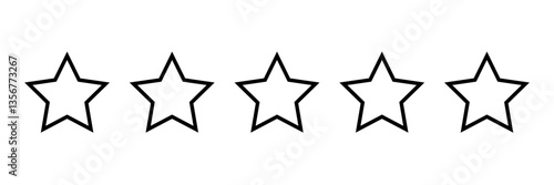 A minimalistic five-star rating outline icon, commonly used for reviews, feedback, and evaluation in digital platforms and rating systems. Vector illustration