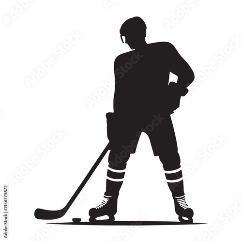 Fearless Ice Hockey Player silhouette, braving the clash for a winning goal - Ice Hockey illustration - Minimalist Ice Hockey vector - Unbreakable spirit

