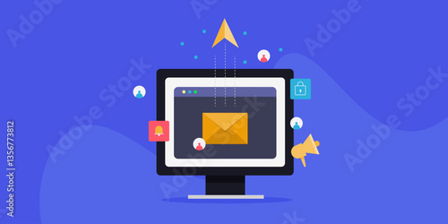 Reaching out potential customers with email marketing and online message promotion campaign, digital communication business concept.
