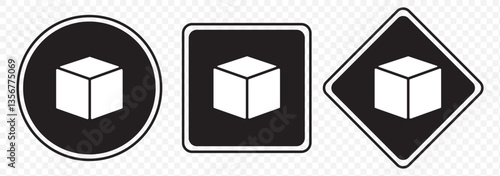 Isometric abstract cube vector icon set. Geometric block, box or brick logo. Dotted, dashed, outline, solid isolated illustrations. Wireframe 3d sign. Square three-dimensional frame. EPS10