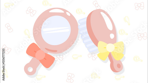 화장대에 헤어 리본 빗 거울