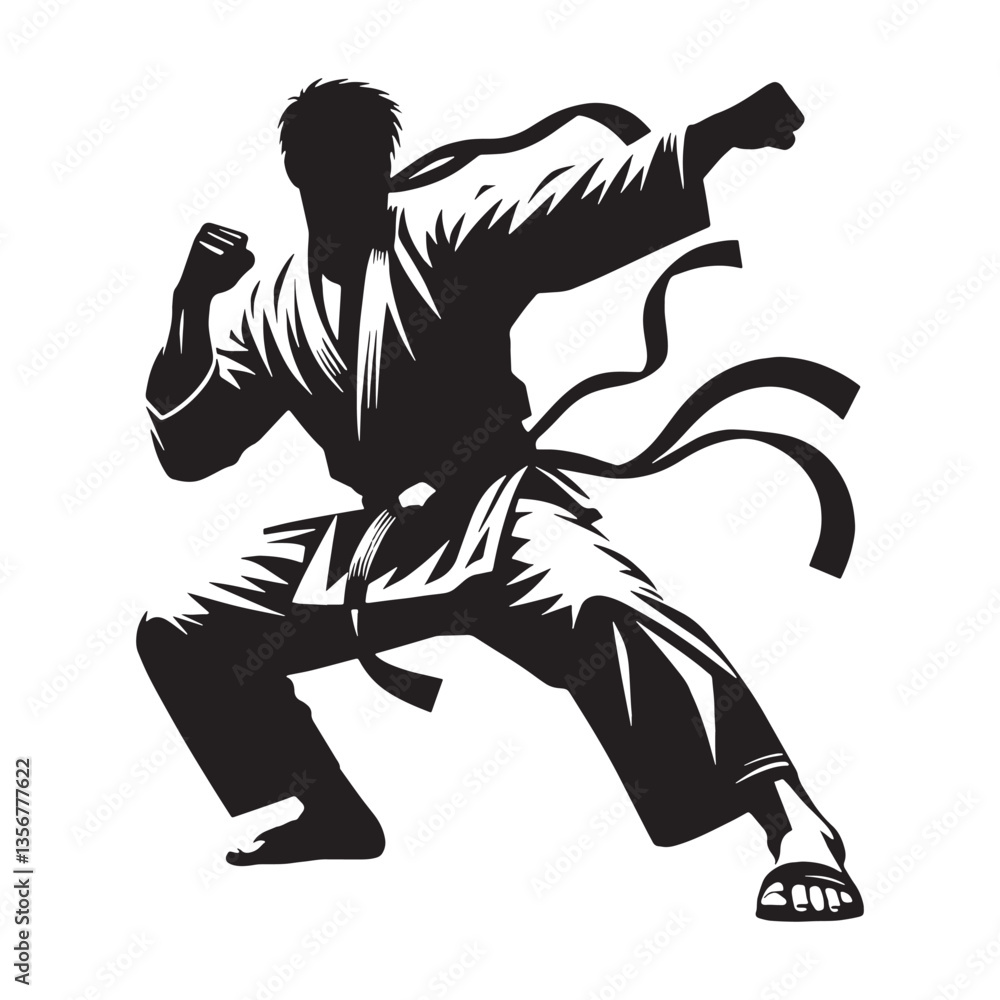 Fototapeta premium Warrior’s Honor Karate Fighter silhouette, embodying the spirit of respect - Karate illustration - Minimalist Karate vector - Discipline and tradition