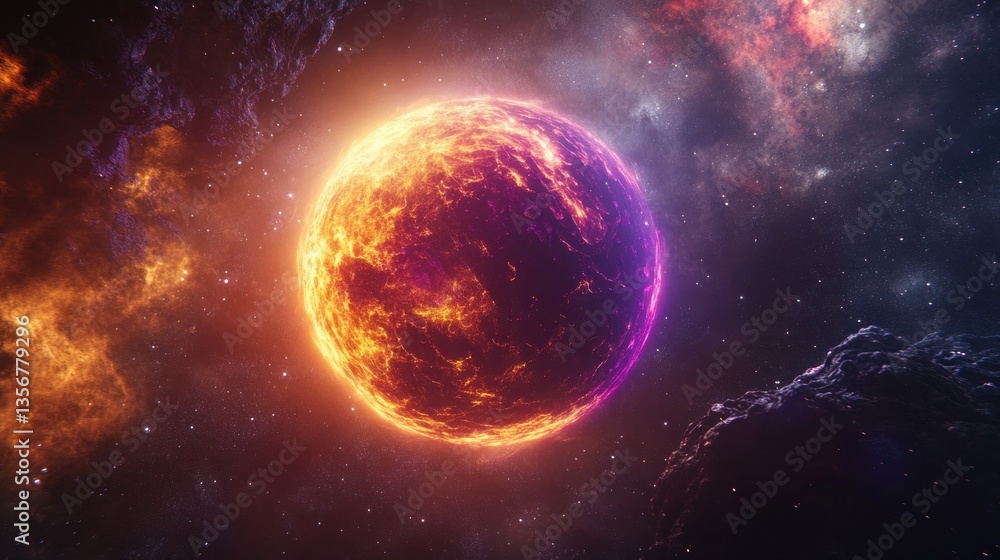 Fiery Planet in Cosmic Nebula Fiery Planet in Cosmic Nebula