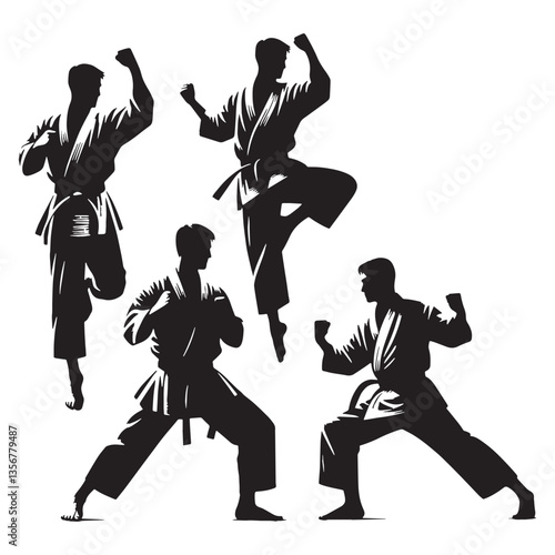 Swift Karate Fighter silhouette, dodging with incredible reflexes - Karate illustration - Minimalist Karate vector - Fluid motion

