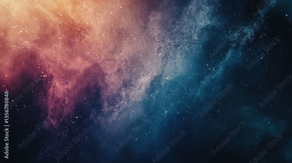 Fototapeta premium Atmospheric Cosmic Dust Cloud Displaying Vibrant Colors in a Galactic Nebula with Twinkling Stars
