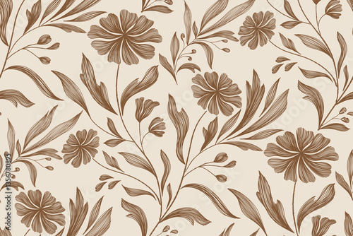 Vintage Floral patterns seamless background border embroidery ethnic batik retro. Flower motifs paisley batik. Brown silhouette watercolour flowers ikat design hand drawn. Vector illustration