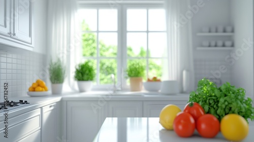 Fototapeta Naklejka Na Ścianę i Meble -  Modern Kitchen Interior with Fresh Produce