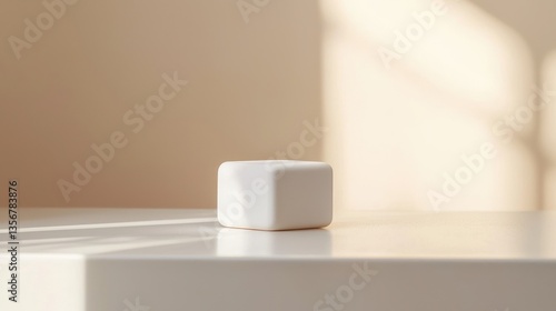 Wallpaper Mural Minimalist white cube platform with sunlight shadows backdrop and a clean composition promoting luxury Torontodigital.ca