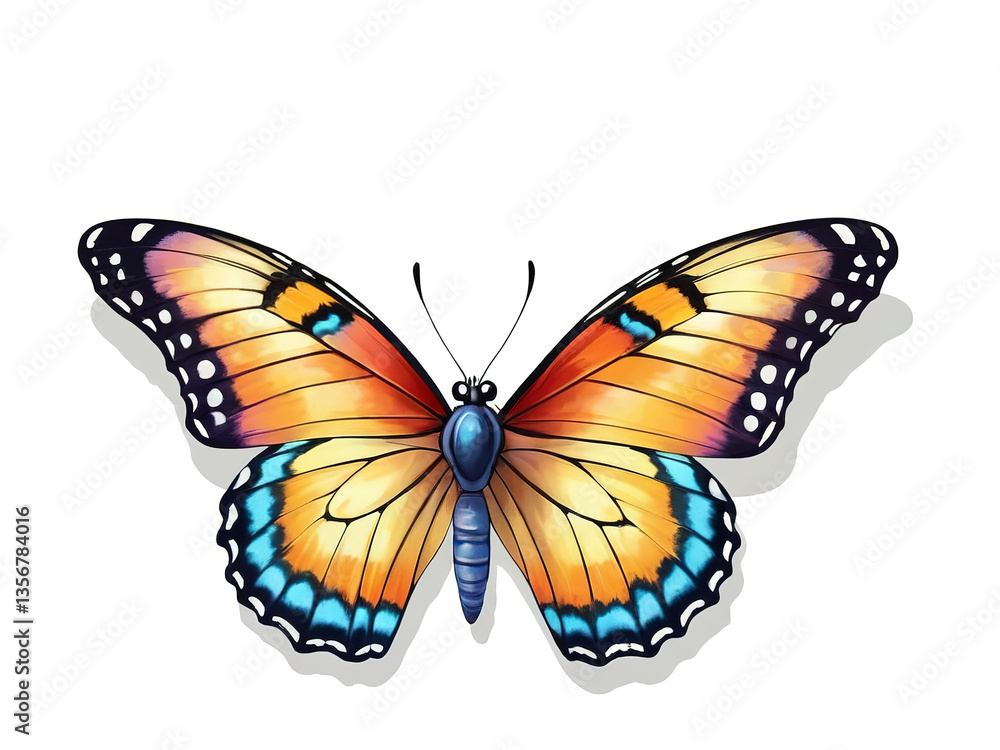 Obraz premium Vibrant butterfly illustration, colorful wings, graceful pose. Isolated background transparent