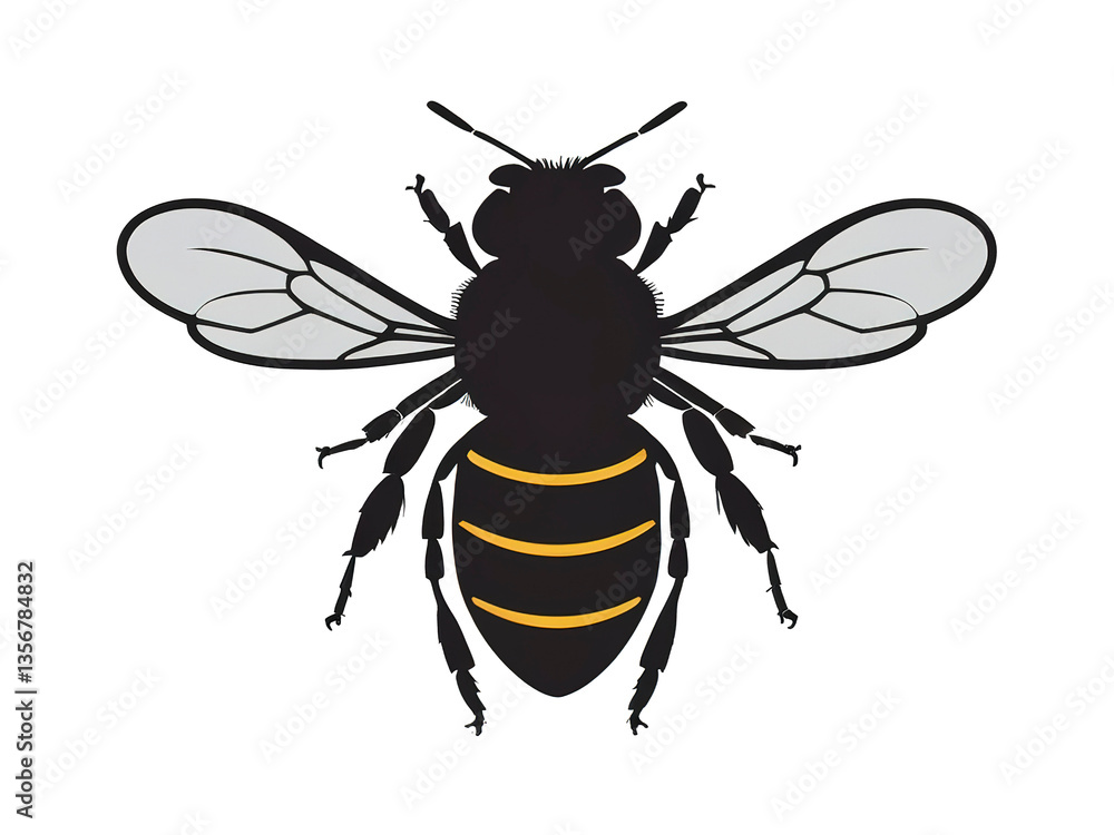 Fototapeta premium Bold bee silhouette icon, sharp lines and clean edges, PNG. Isolated background transparent