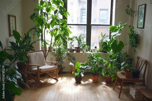 Indoor sanctuary with lush plants filling the interior space creating serene atmosphere perfect for relaxation capturing tranquility