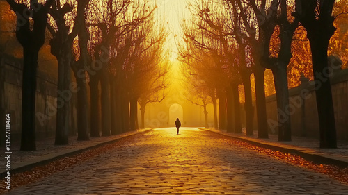 Wallpaper Mural 秋の並木道を歩くシルエットの人物 Torontodigital.ca