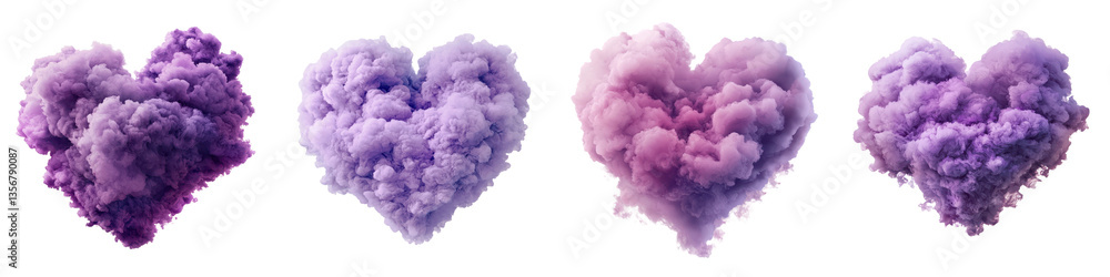 Fototapeta premium Delicate and ethereal heart shaped clouds in vibrant shades of purple and pink evoking a sense of romance and passion