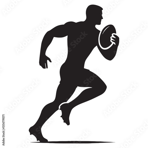 Agile Rugby Player silhouette, dodging opponents with skill - Rugby illustration - Minimalist Rugby vector - Speed and strategy

