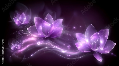 Glowing purple flowers with magical smoke.