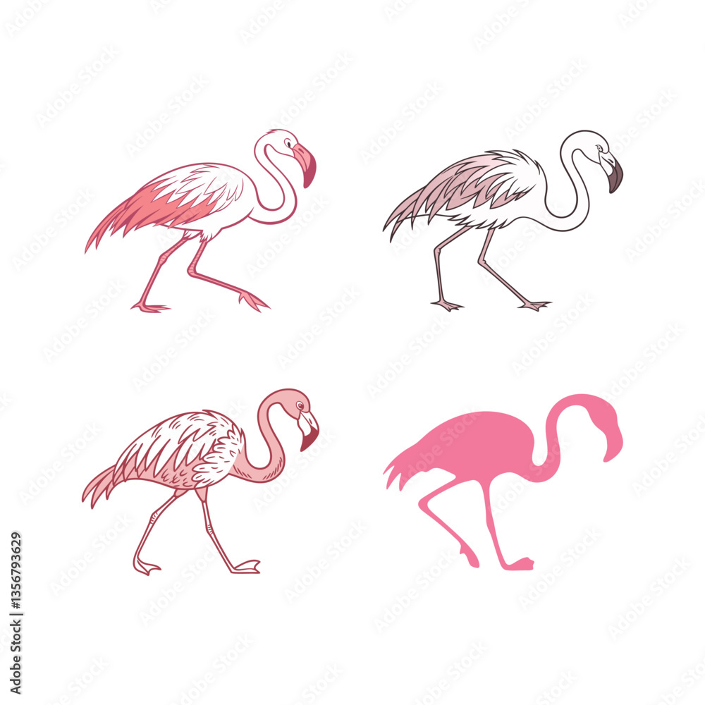 Obraz premium Flamingo colored vector art style illustration on white background