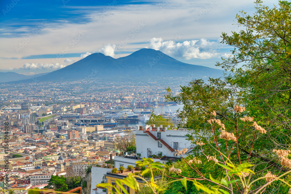 Stunning panoramic view of Naples from Vomero, showcasing the city and Mount Vesuvius
