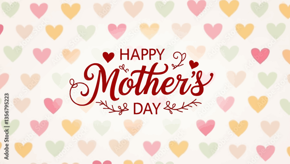 Heart-themed “Happy Mother’s Day” greeting with multicolor background and elegant red text for celebration. Heart-themed “Happy Mother’s Day” greeting with multicolor background and elegant red text for celebration.