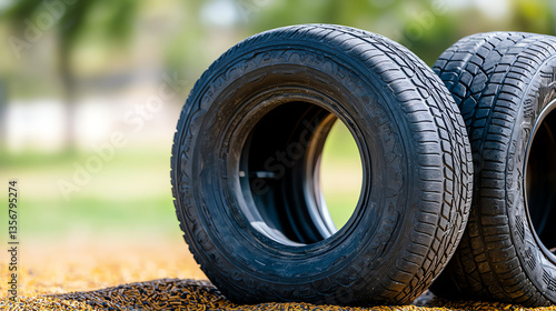 Wallpaper Mural Recycled tires can be creatively reused in various environmental projects, showcasing sustainability and innovation Torontodigital.ca