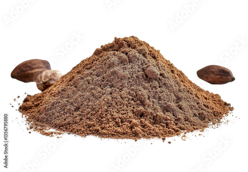 ground nutmeg powder pile with seeds
