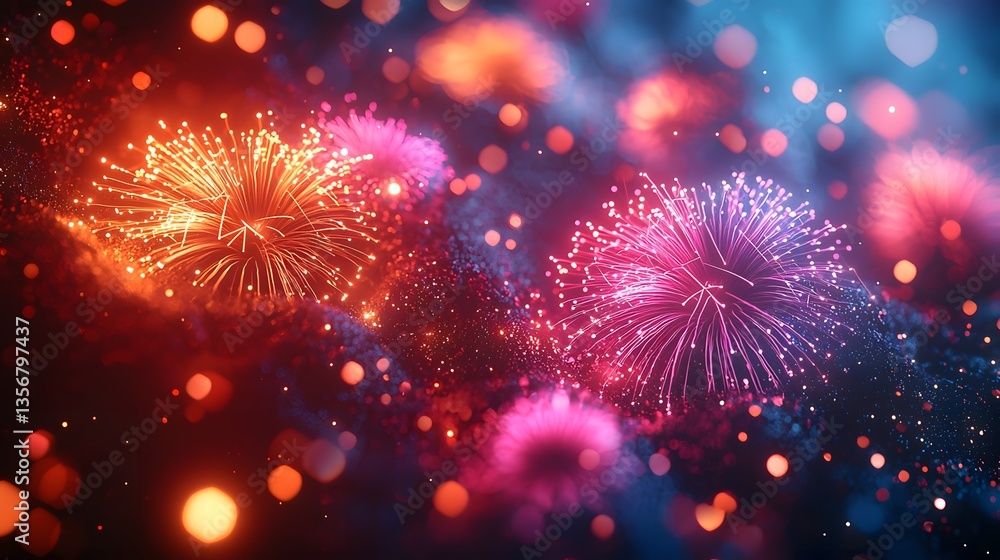 Fototapeta premium Festive Fireworks Display, Night Sky, Sparkling Celebration