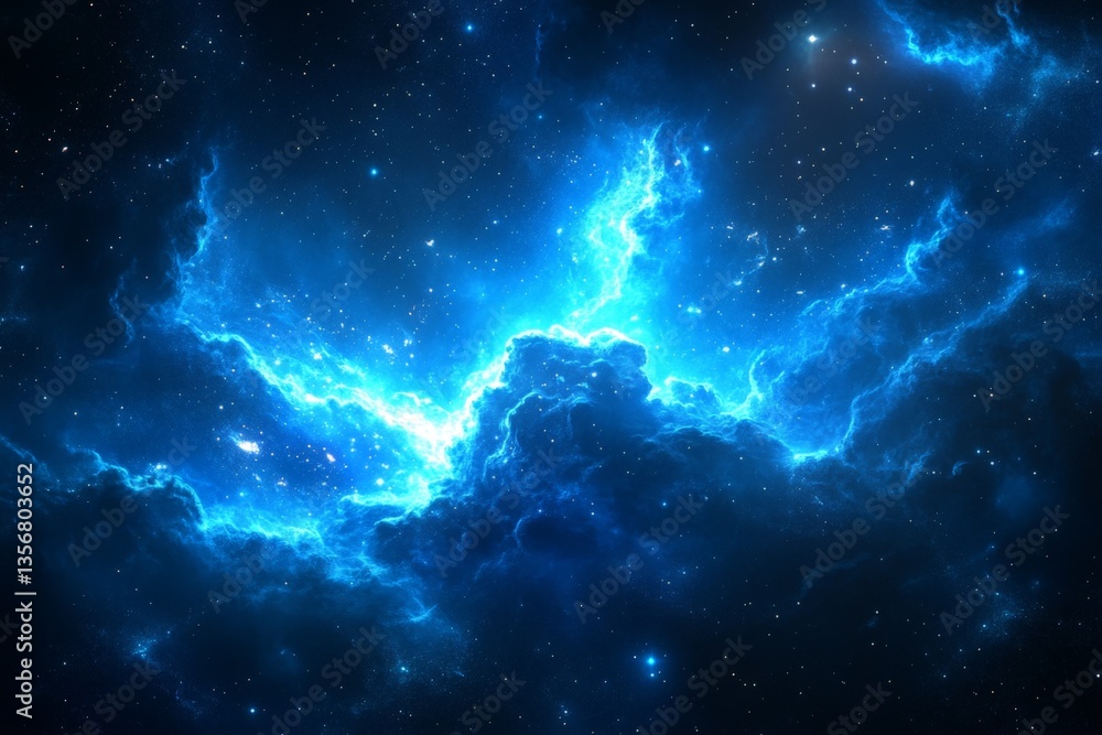 Vibrant blue cosmic clouds illuminate the night sky in a stunning display of interstellar beauty Vibrant blue cosmic clouds illuminate the night sky in a stunning display of interstellar beauty