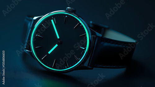 Wallpaper Mural Time's Glow: An elegant wristwatch, its face illuminated with a soft, ethereal glow, exudes a sense of sophisticated functionality and timeless style. Torontodigital.ca