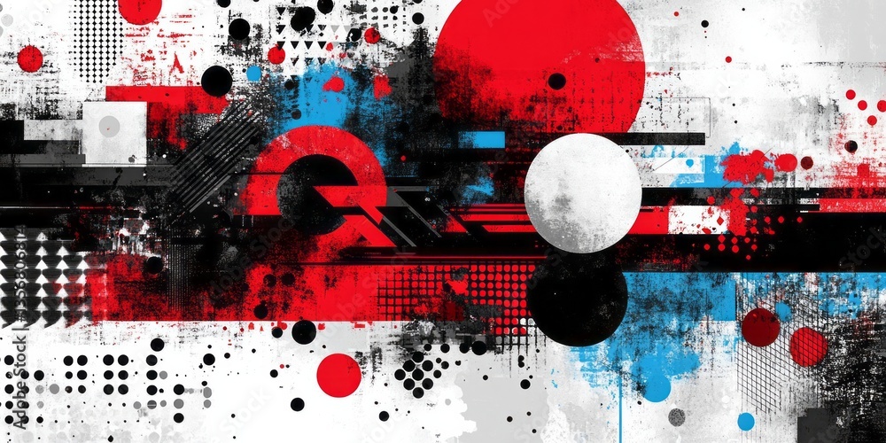 Obraz premium Abstract artwork displays circles rectangles triangles and grunge effects
