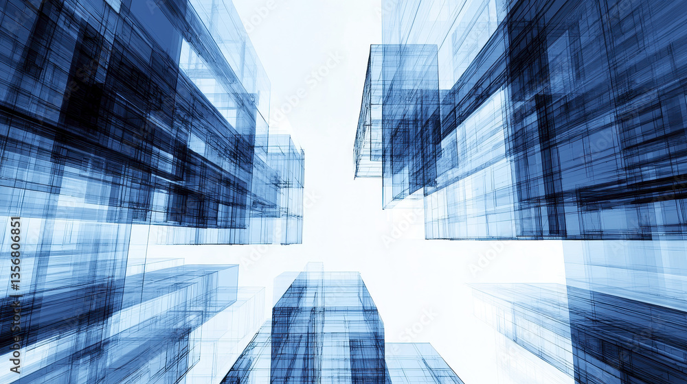 Futuristic cityscape with transparent buildings and blue tones Futuristic cityscape with transparent buildings and blue tones