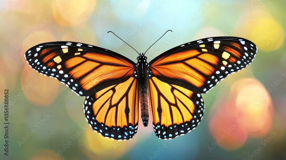 Fototapeta premium Natureâ€™s Backdrop: Elegant butterfly wings set against a blurred natural background. Stock photo --ar 16:9 --quality 2 --style raw --v 6.1 Job ID: aea393f4-d48d-436b-bc3b-997292cf4b82