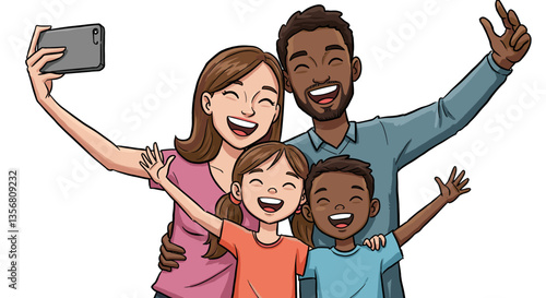 Mixed-Race Family Taking a Selfie